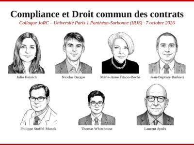 Compliance et Droit commun des contrats, colloque JoRC – Université Paris 1 Panthéon-Sorbonne, 7 octobre 2026 : portraits dessinés des sept intervenants